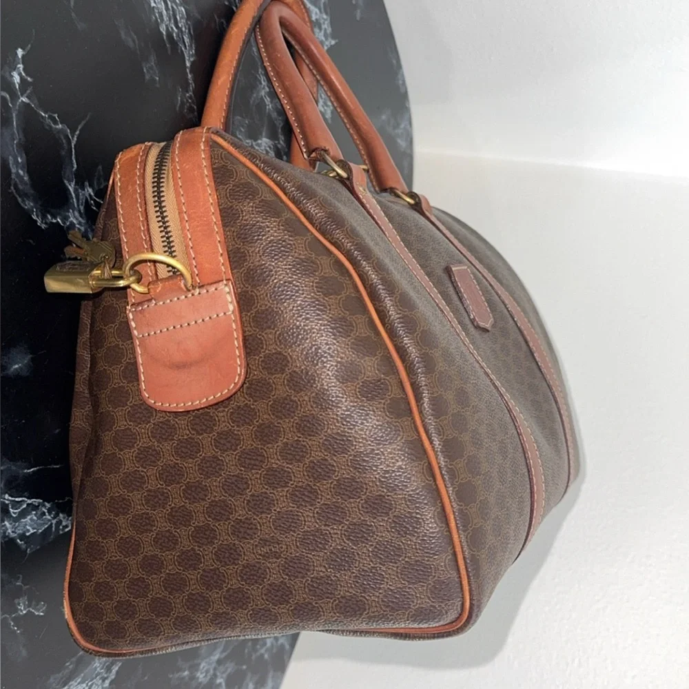 CELINE MACADAM PATTERN BOSTON BAG BROWN PVC GOLD w/ KEY LOCK AUTHENTIC - Picture 10 of 15